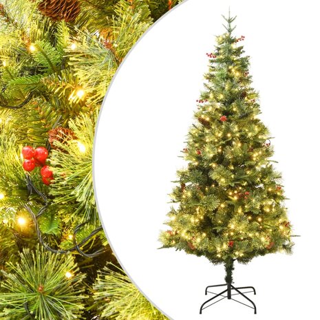 Kerstboom met LED en dennenappels 195 cm PVC en PE groen 1