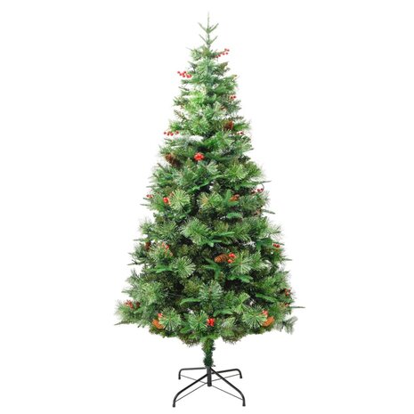 Kerstboom met LED en dennenappels 225 cm PVC en PE groen 4