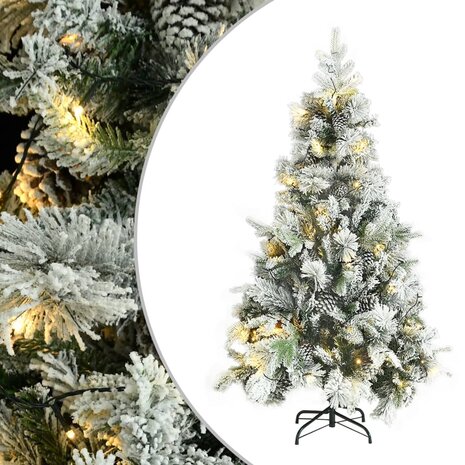 Kerstboom met LED en dennenappels en sneeuw 195 cm PVC en PE 1