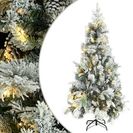 Kerstboom met LED en dennenappels en sneeuw 225 cm PVC en PE 1