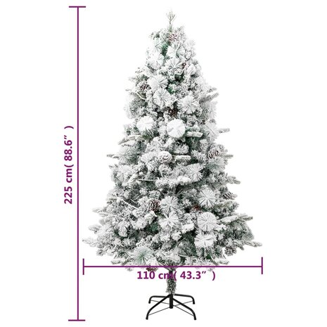 Kerstboom met LED en dennenappels en sneeuw 225 cm PVC en PE 11