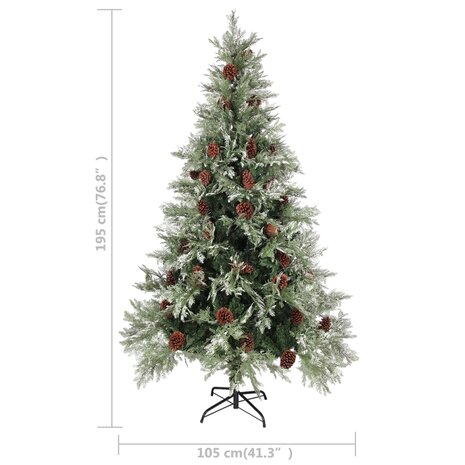 Kerstboom met LED en dennenappels 195 cm PVC en PE groen en wit 8