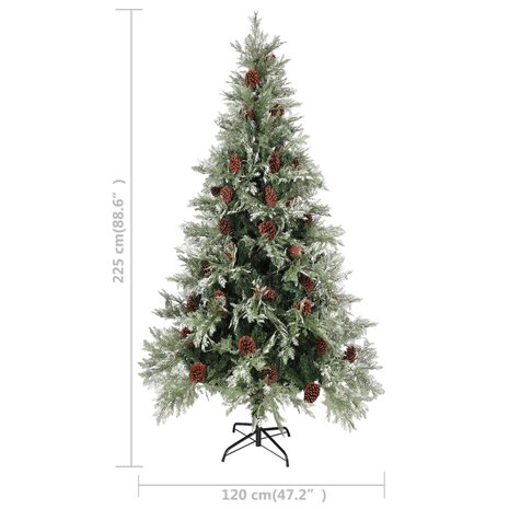 Kerstboom met LED en dennenappels 225 cm PVC en PE groen en wit 8