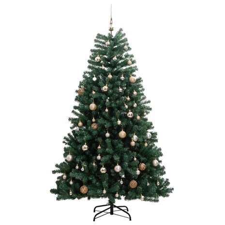 Kunstkerstboom met scharnieren 300 LED&apos;s en kerstballen 240 cm 4