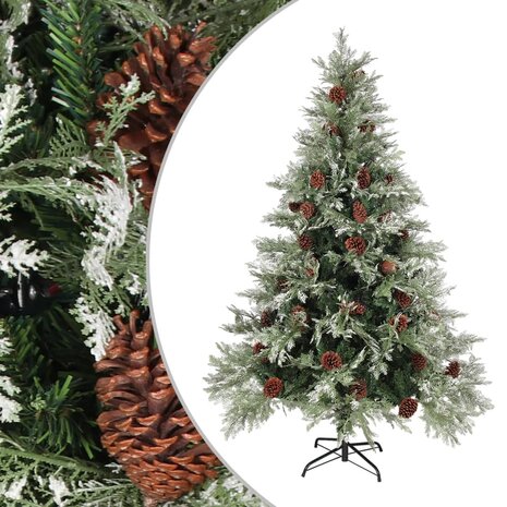 Kerstboom met dennenappels 150 cm PVC en PE groen en wit 1