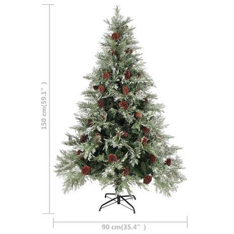 Kerstboom met dennenappels 150 cm PVC en PE groen en wit 5