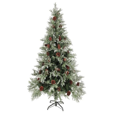 Kerstboom met dennenappels 225 cm PVC en PE groen en wit 2