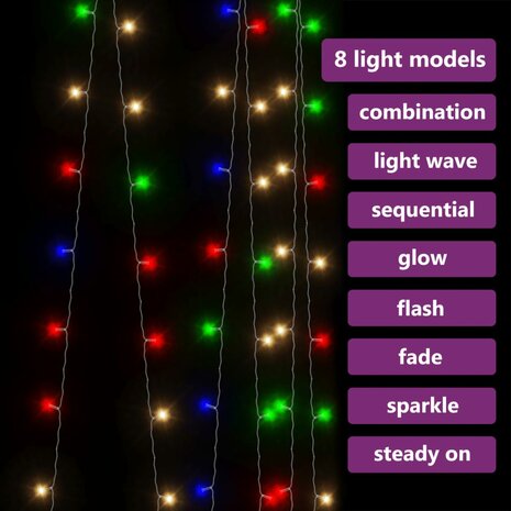 Lichtsnoergordijn met 300 LED&apos;s en 8 functies 3x3 m meerkleurig 4