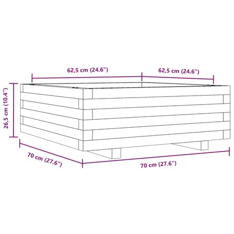 Plantenbak 70x70x26,5 cm massief grenenhout wasbruin 10