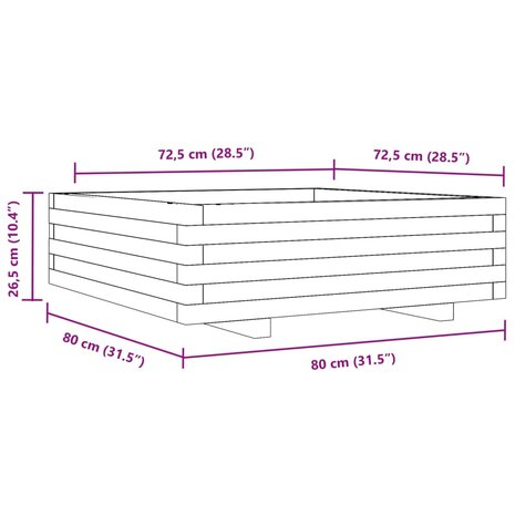 Plantenbak 80x80x26,5 cm massief grenenhout wit 10