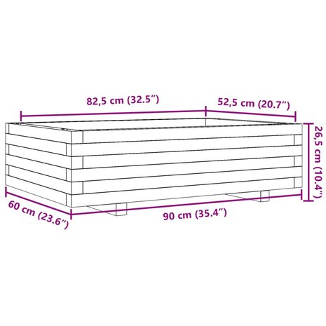 Plantenbak 90x60x26,5 cm massief grenenhout 10