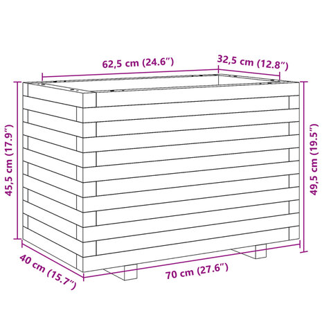 Plantenbak 70x40x49,5 cm massief grenenhout 10