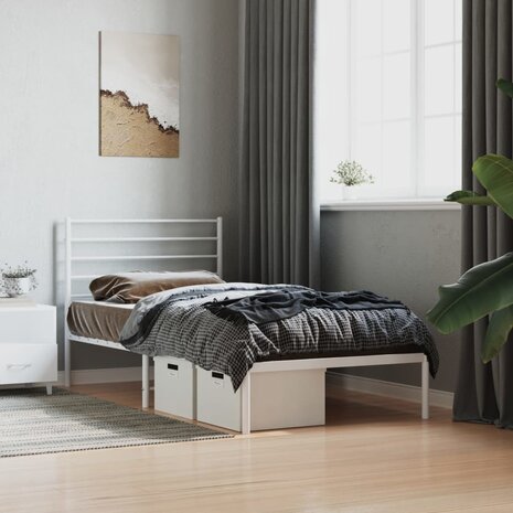 Bedframe met hoofdbord metaal wit 90x190 cm 3