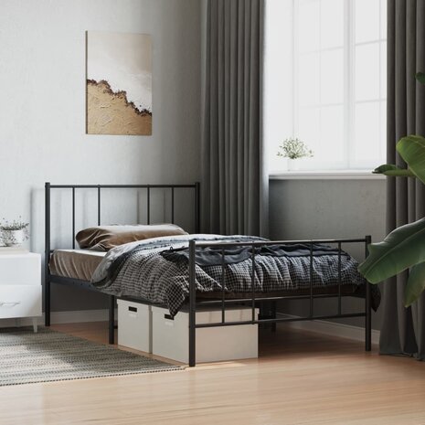 Bedframe met hoofd- en voeteneinde metaal zwart 90x190 cm 1