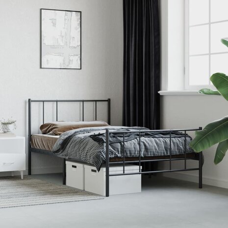 Bedframe met hoofd- en voeteneinde metaal zwart 90x190 cm 4