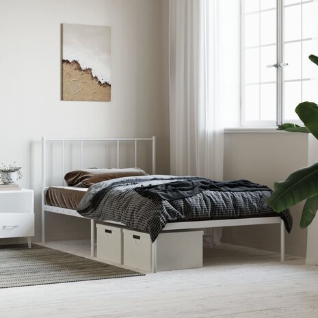 Bedframe met hoofdbord metaal wit 80x200 cm 4