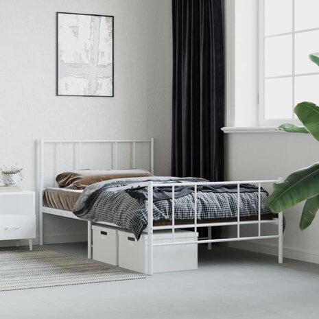 Bedframe met hoofd- en voeteneinde metaal wit 90x190 cm 4