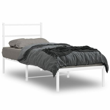 Bedframe met hoofdbord metaal wit 75 x 190 cm 1