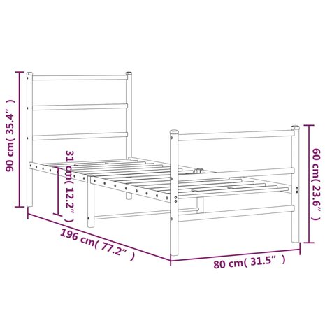 Bedframe met hoofd- en voeteneinde metaal wit 75x190 cm 10