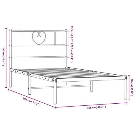 Bedframe met hoofdbord metaal zwart 100x190 cm 9