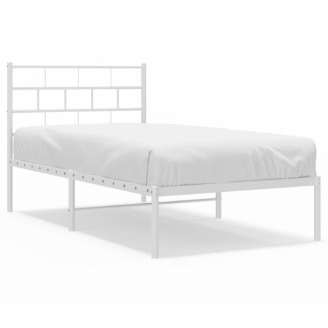 Bedframe met hoofdbord metaal wit 90x200 cm 2