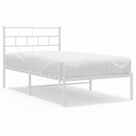 Bedframe met hoofdbord metaal wit 100x190 cm 2