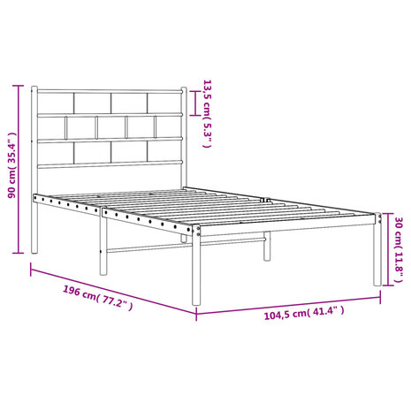 Bedframe met hoofdbord metaal wit 100x190 cm 9