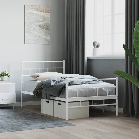 Bedframe met hoofd- en voeteneinde metaal wit 75x190 cm 1