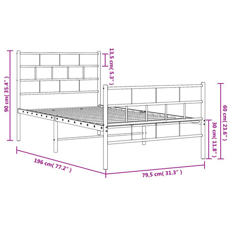 Bedframe met hoofd- en voeteneinde metaal wit 75x190 cm 9