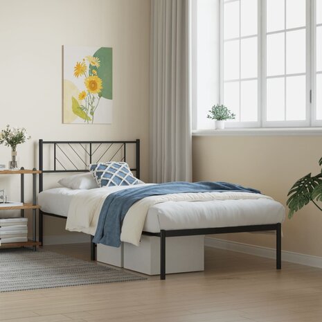 Bedframe met hoofdbord metaal zwart 100x190 cm 1