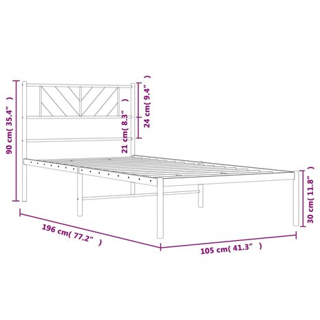 Bedframe met hoofdbord metaal zwart 100x190 cm 9