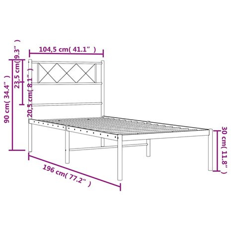 Bedframe met hoofdbord metaal zwart 100x190 cm 9