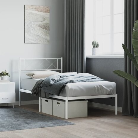 Bedframe met hoofdbord metaal wit 90x190 cm 1