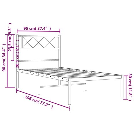 Bedframe met hoofdbord metaal wit 90x190 cm 9