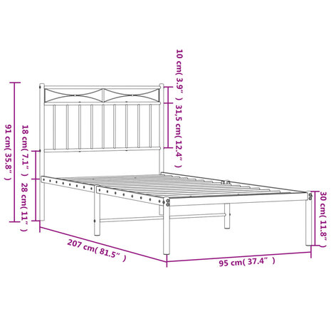 Bedframe met hoofdbord metaal wit 90x200 cm 9