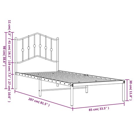 Bedframe met hoofdbord metaal wit 80x200 cm 9