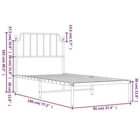 Bedframe met hoofdbord metaal wit 90x190 cm 9