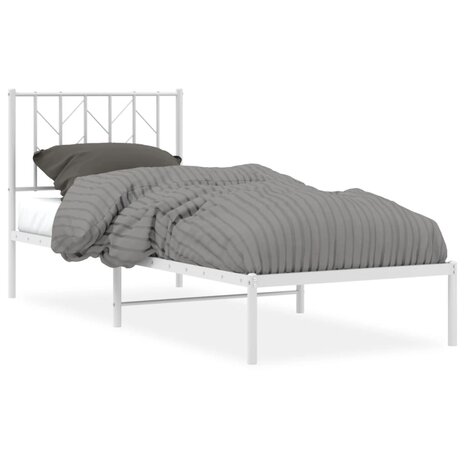 Bedframe met hoofdbord metaal wit 80x200 cm 2