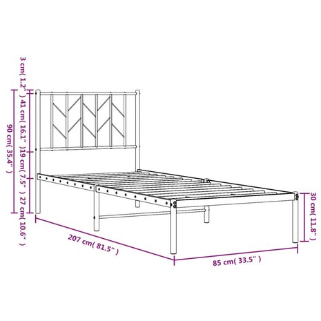 Bedframe met hoofdbord metaal wit 80x200 cm 10