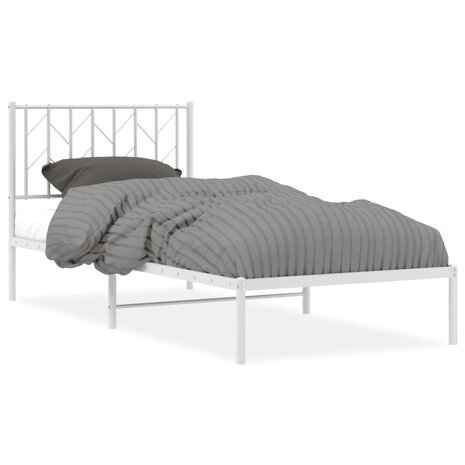 Bedframe met hoofdbord metaal wit 90x190 cm 2