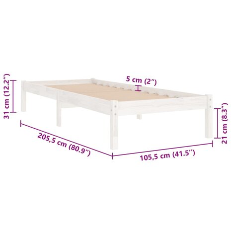 Bedframe massief grenenhout wit 100x200 cm 8