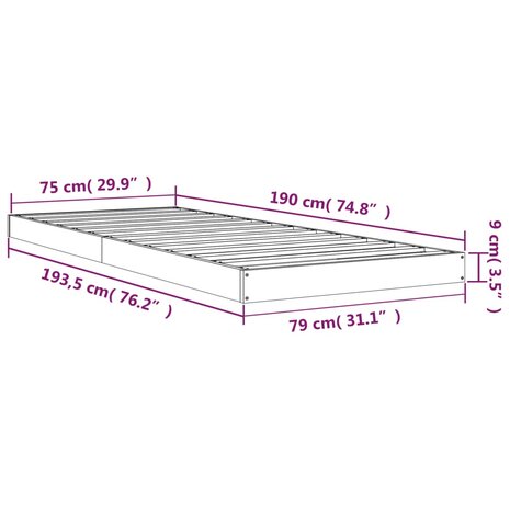 Bedframe massief grenenhout 75x190 cm 8