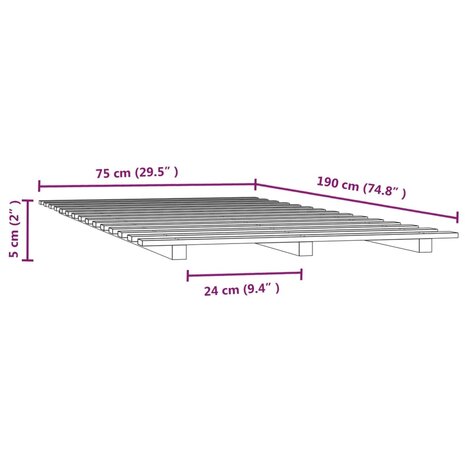 Bedframe 75x190 cm massief grenenhout honingbruin 8