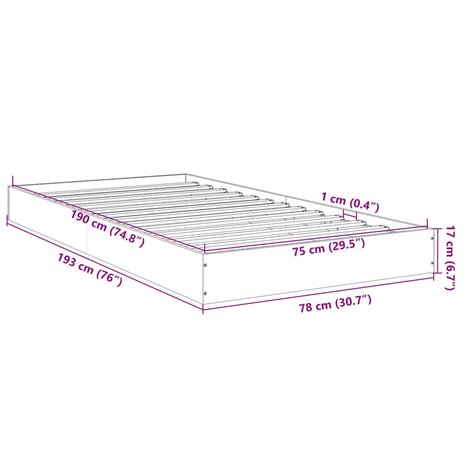 Bedframe bewerkt hout wit 75x190 cm 10