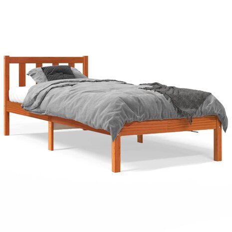 Bedframe massief grenenhout wasbruin 75x190 cm 1