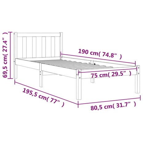 Bedframe massief grenenhout wasbruin 75x190 cm 9