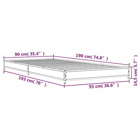 Bedframe bewerkt hout en metaal sonoma eikenkleurig 90x190 cm 9