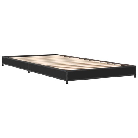 Bedframe bewerkt hout en metaal zwart 75x190 cm 2