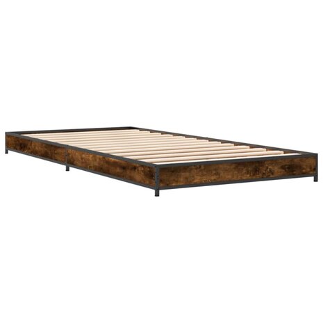 Bedframe bewerkt hout en metaal gerookt eikenkleurig 75x190 cm 2