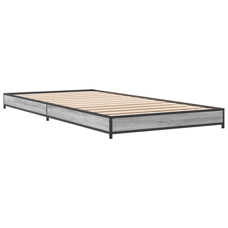 Bedframe bewerkt hout en metaal grijs sonoma eiken 75x190 cm 2